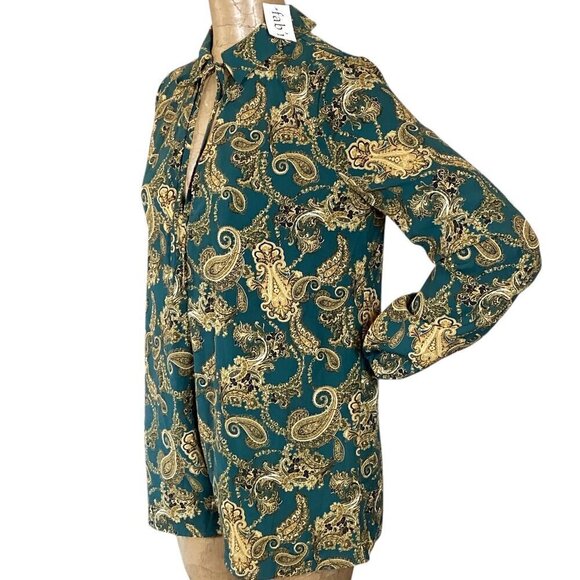NWT Fab'rik Green Gold Paisley Zip Back V-Neck Long Sleeve Romper Sz S #311F - Picture 5 of 9